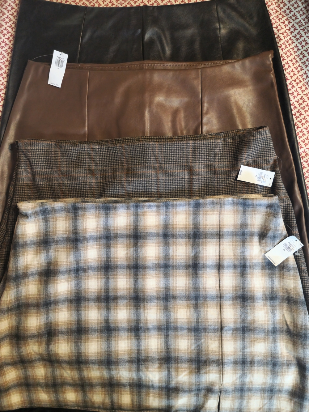 Old Navy Mixed Mini Skirt Set β Faux Leather Black &, Brown, Gray, Blue Plaids